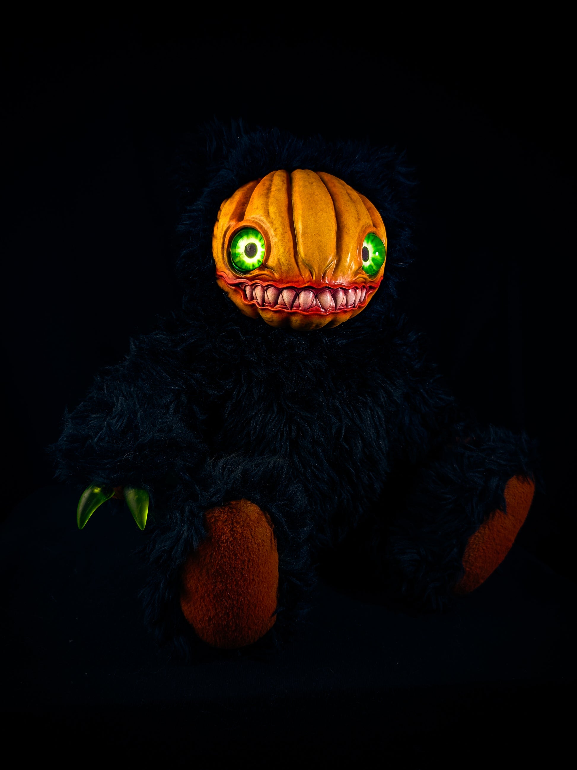 Midnight Menace: HAUNTVESTER - CRYPTCRITZ Handcrafted Creepy Cute Halloween Pumpkin Art Doll Plush Toy for Spooky Souls