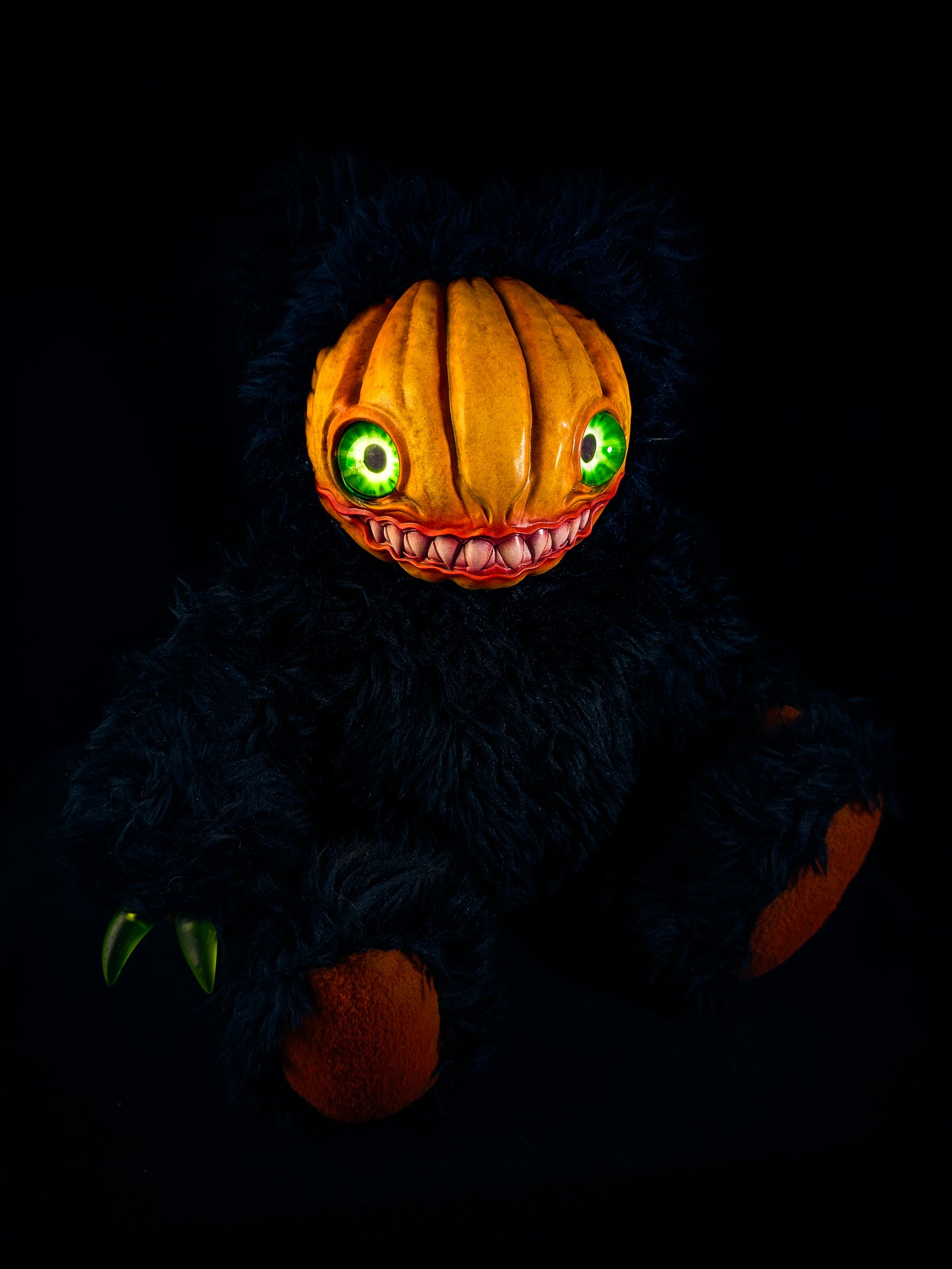 Midnight Menace: HAUNTVESTER - CRYPTCRITZ Handcrafted Creepy Cute Halloween Pumpkin Art Doll Plush Toy for Spooky Souls