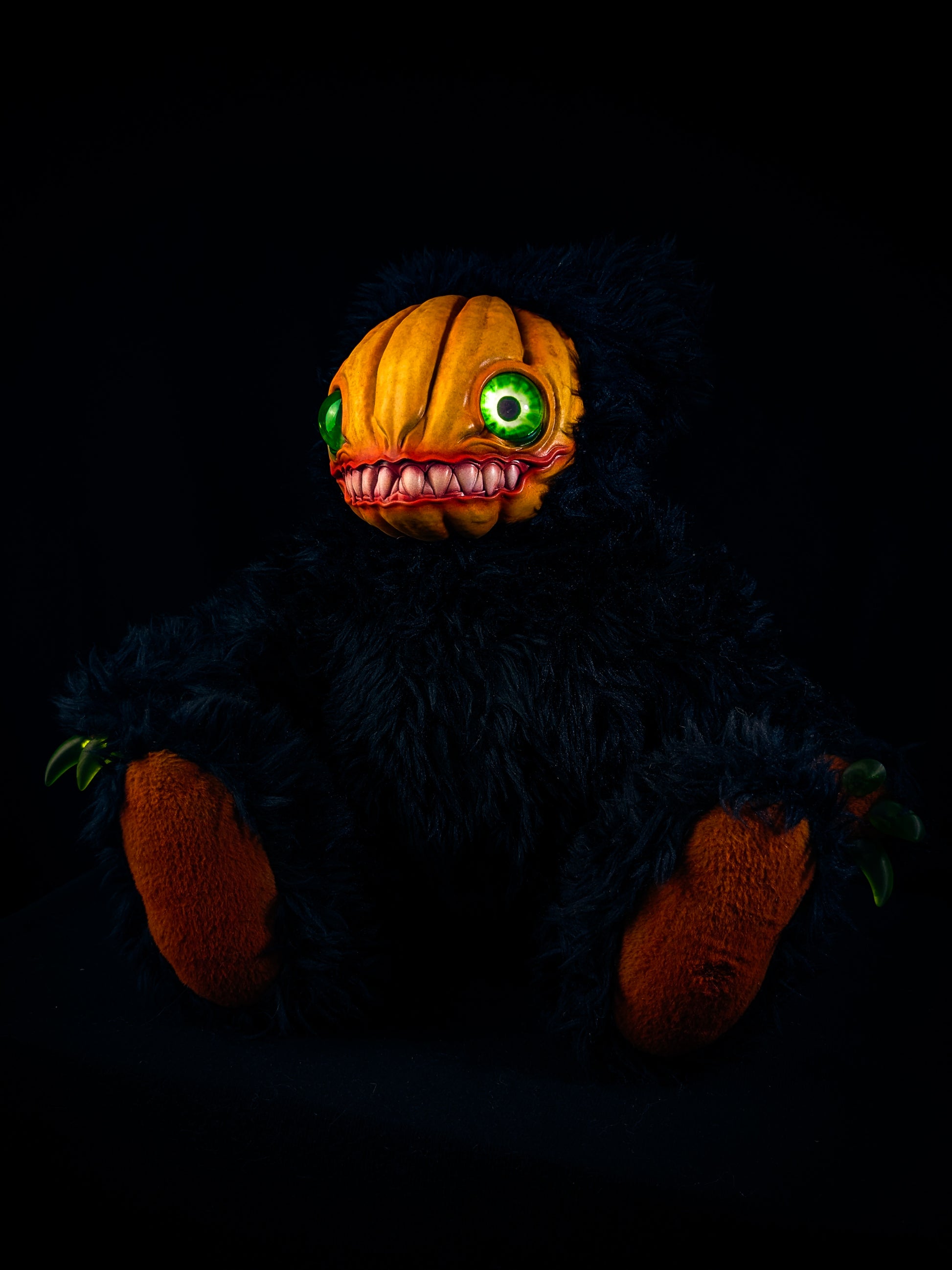 Midnight Menace: HAUNTVESTER - CRYPTCRITZ Handcrafted Creepy Cute Halloween Pumpkin Art Doll Plush Toy for Spooky Souls