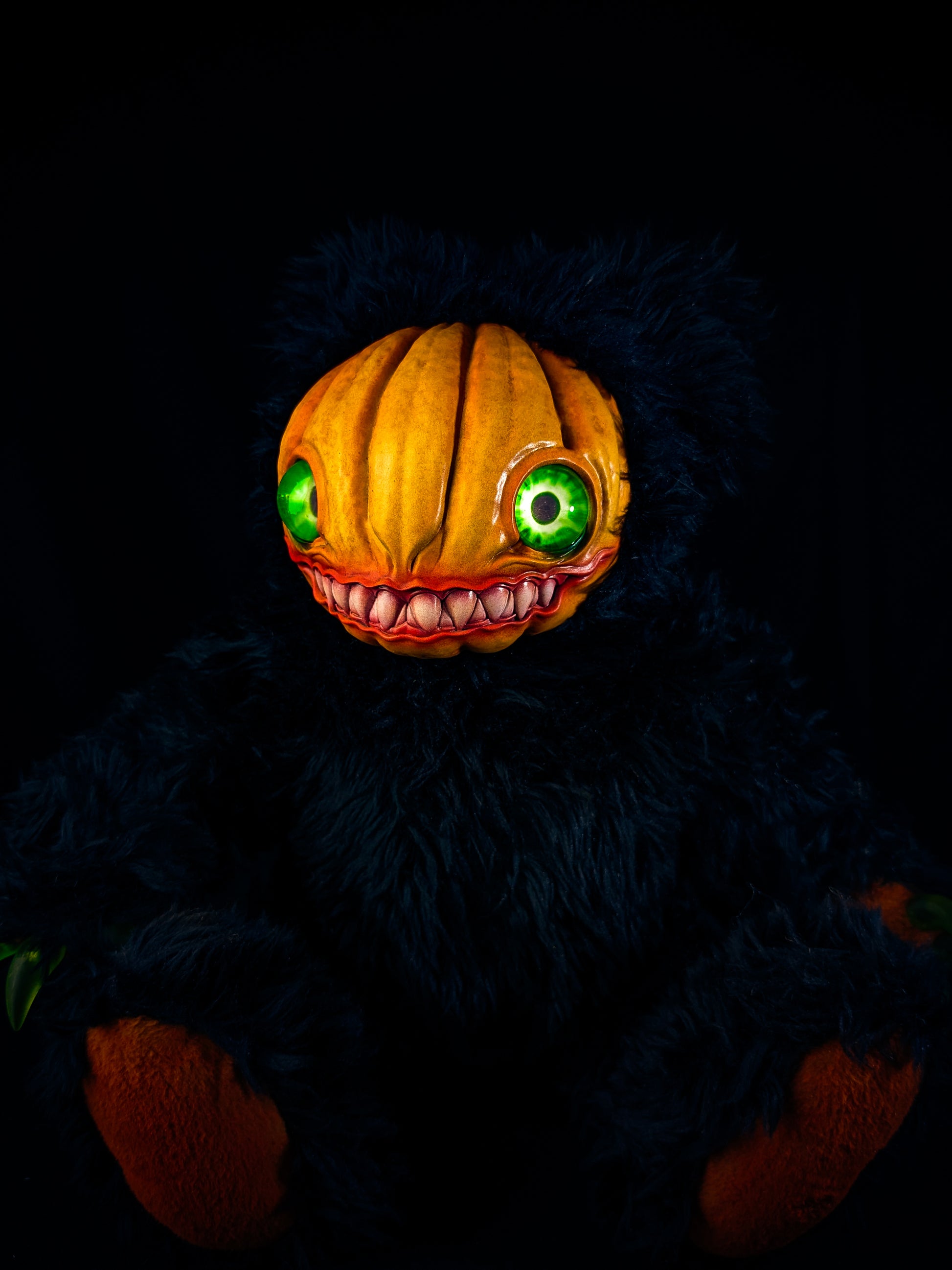 Midnight Menace: HAUNTVESTER - CRYPTCRITZ Handcrafted Creepy Cute Halloween Pumpkin Art Doll Plush Toy for Spooky Souls