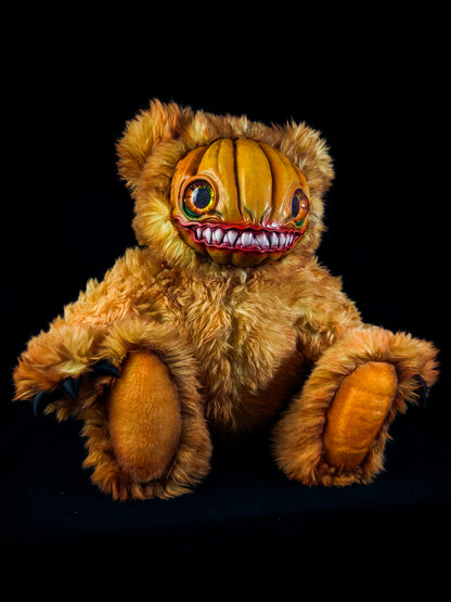 Grizzly Gourd: HAUNTVESTER - CRYPTCRITZ Handcrafted Creepy Cute Halloween Pumpkin Art Doll Plush Toy for Spooky Souls