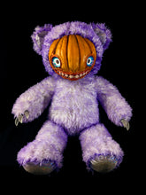 Load image into Gallery viewer, Purple Pumpkin: HAUNTVESTER - CRYPTCRITZ Handcrafted Creepy Cute Halloween Pumpkin Art Doll Plush Toy for Spooky Souls

