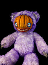 Load image into Gallery viewer, Purple Pumpkin: HAUNTVESTER - CRYPTCRITZ Handcrafted Creepy Cute Halloween Pumpkin Art Doll Plush Toy for Spooky Souls
