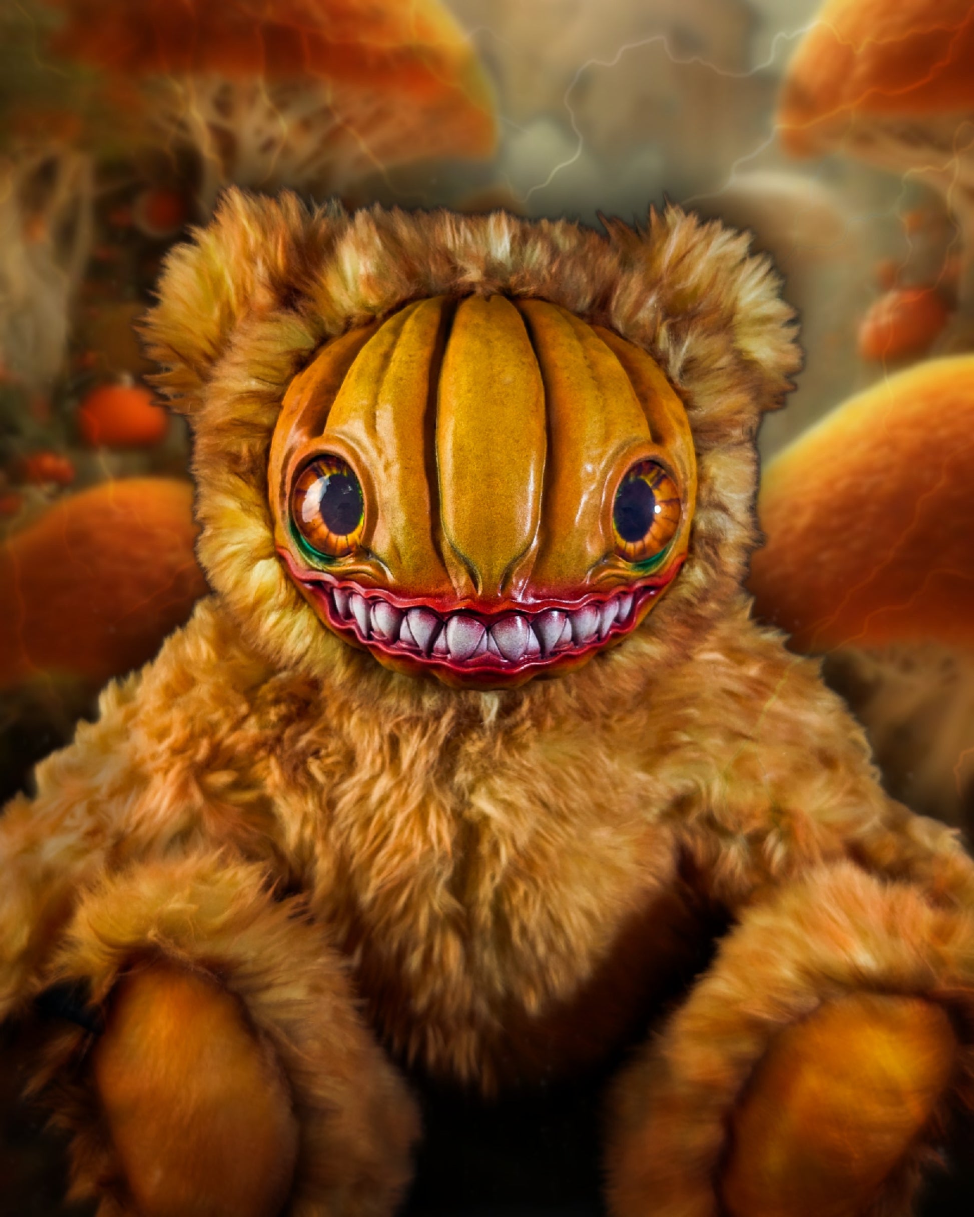 Grizzly Gourd: HAUNTVESTER - CRYPTCRITZ Handcrafted Creepy Cute Halloween Pumpkin Art Doll Plush Toy for Spooky Souls