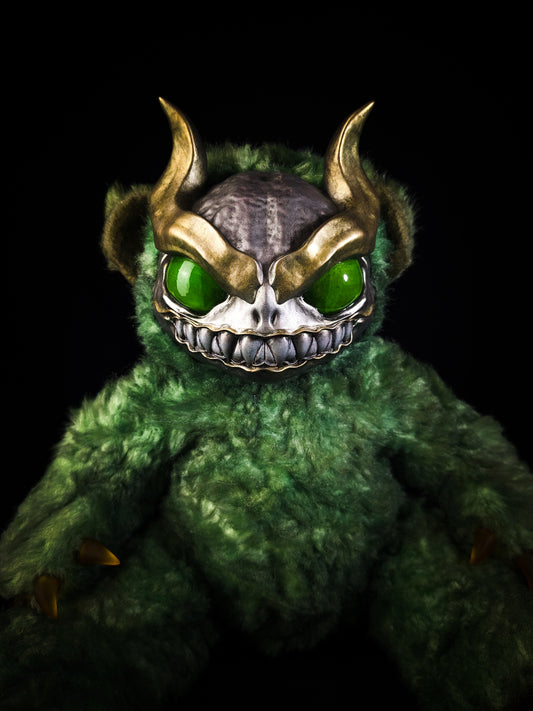 Envenomed Whispers: AMON - CRYPTCRITS Handmade Green Demon Art Doll Plush Toy for Dark Connoisseurs